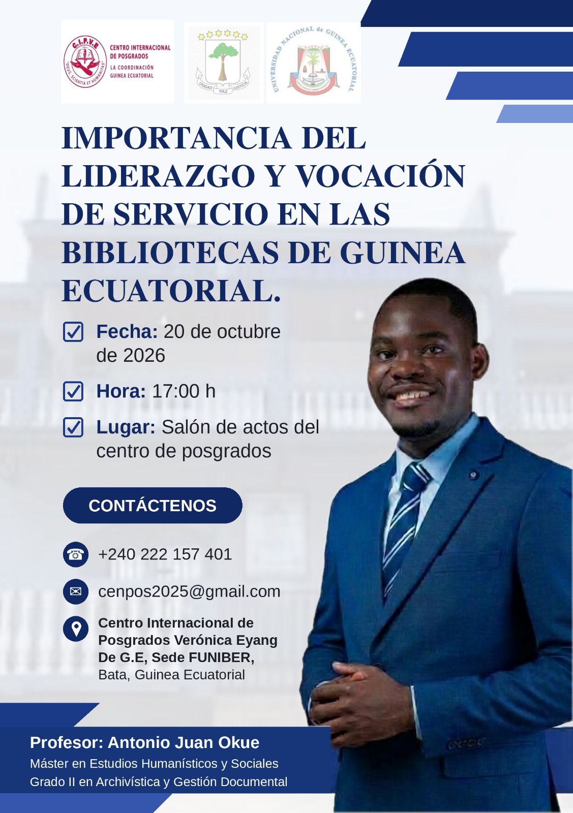 Flyer conferencia Antonio Juan Okue